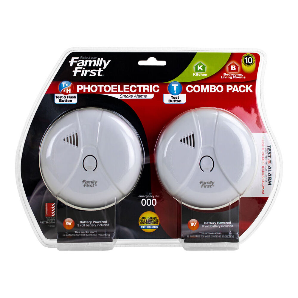 Family First Bedroom Living Room Photoelectric Smoke Alarm Combo Pack Kitchen 9V