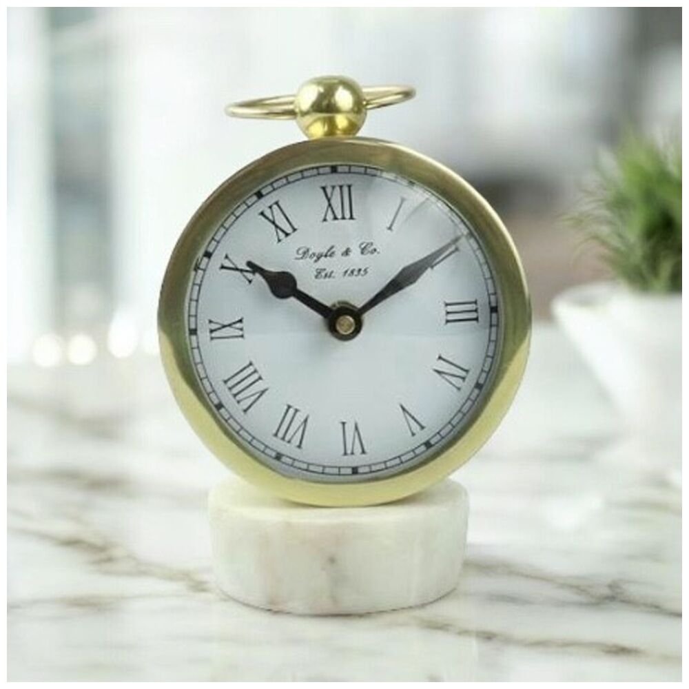 SS Collective Gold Round Faced Table/Desk Clock On White Marble Stand — image 3