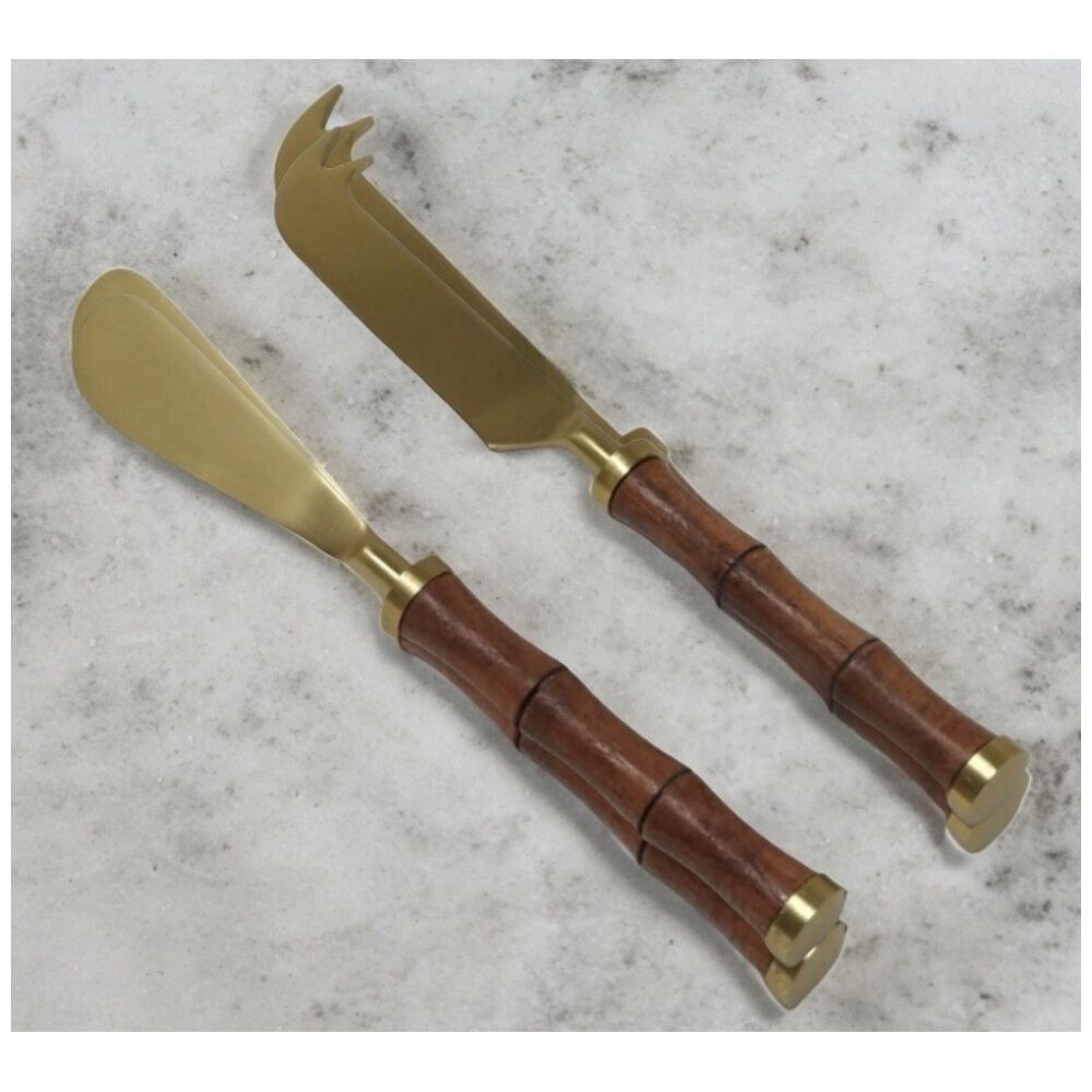 SS Collective Cheese/Platter Knives Set With Bamboo Handle Gold (2 Pieces) — image 3