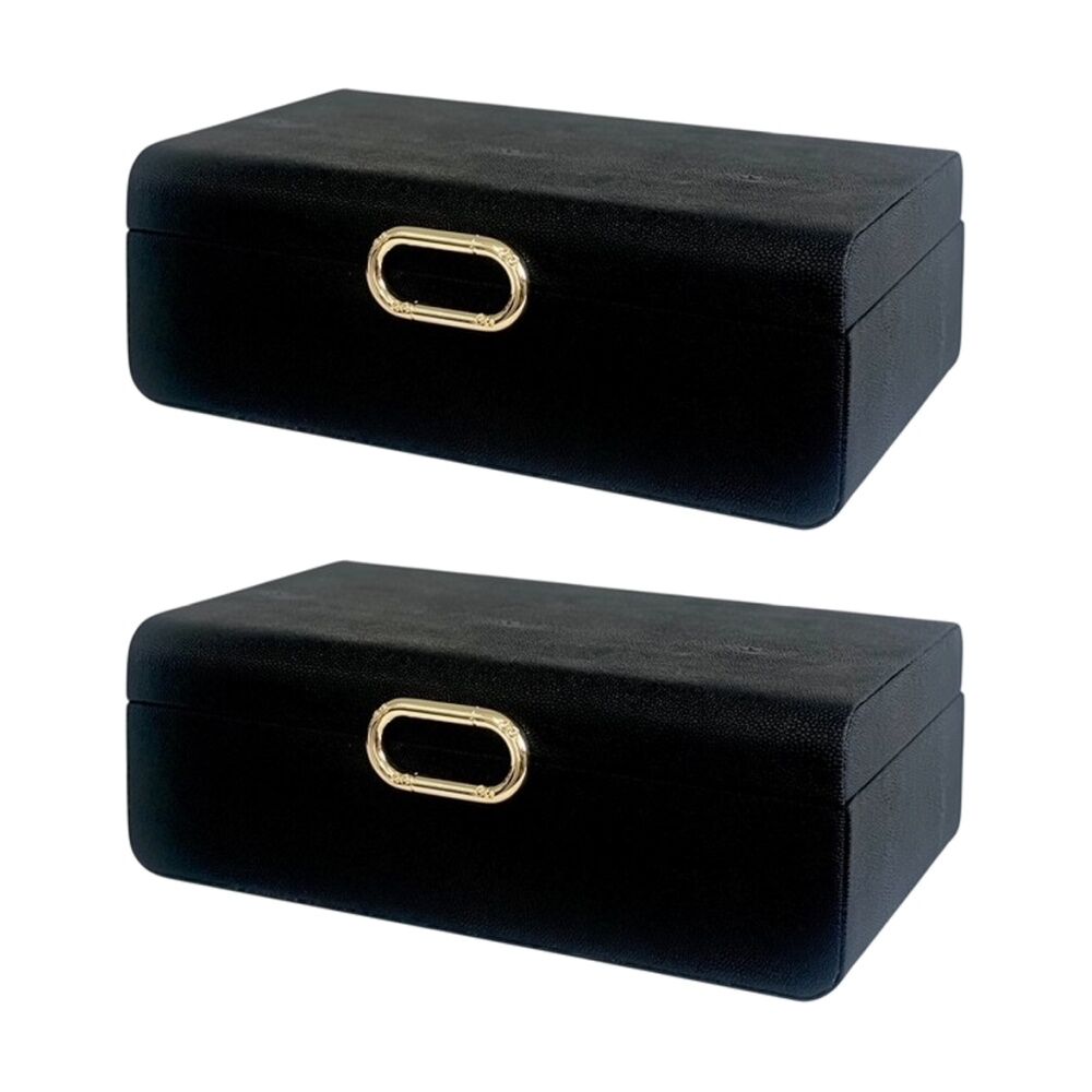 SS Collective Black Decorative Rectangle Box w/ Gold Badge Small 24x12x8cm (2 Pack)