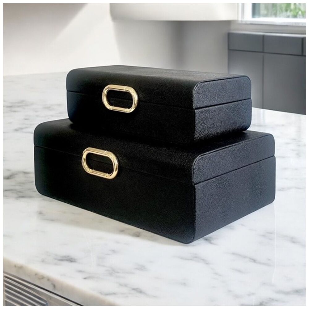 SS Collective Black Decorative Rectangle Box w/ Gold Badge Small 24x12x8cm (2 Pack) — image 3