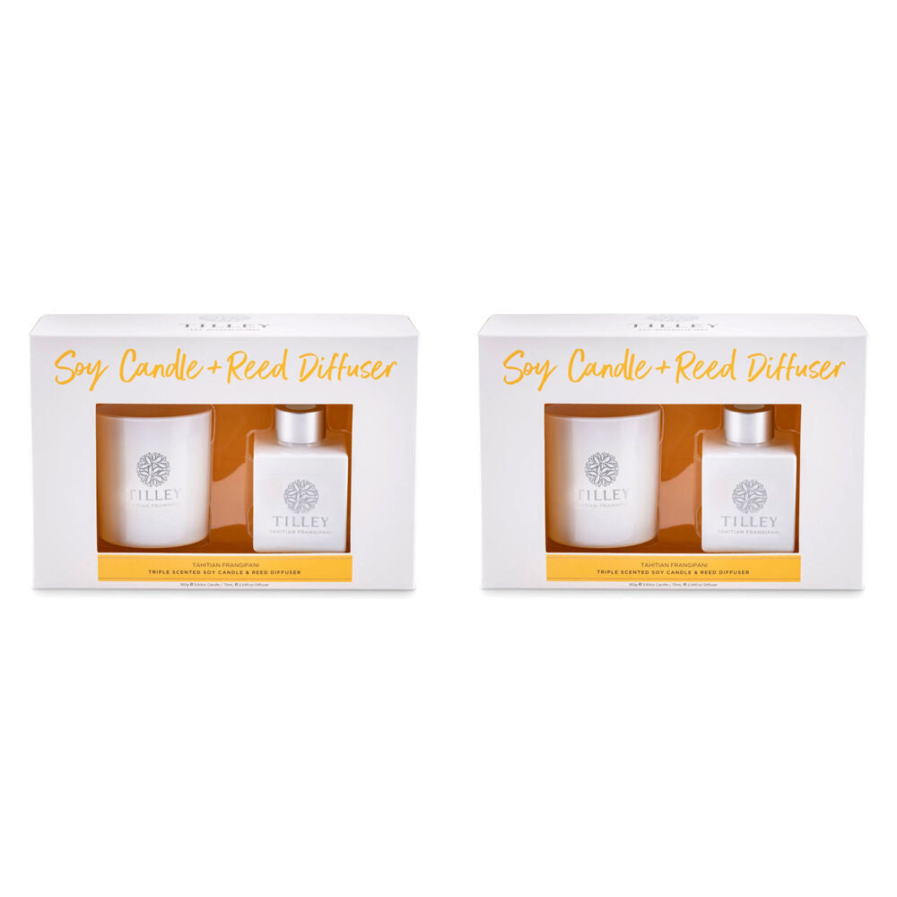 Tilley Classic White 2pc Tilley Classic White Tahitian Frangipani Candle & 75mL Reed Diffuser (2 Pack)