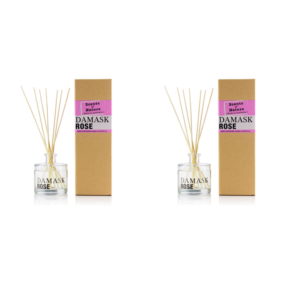 Scents of Nature Damask Rose Reed Diffuser Sweet Floral Scent 150ml (2 Pack)