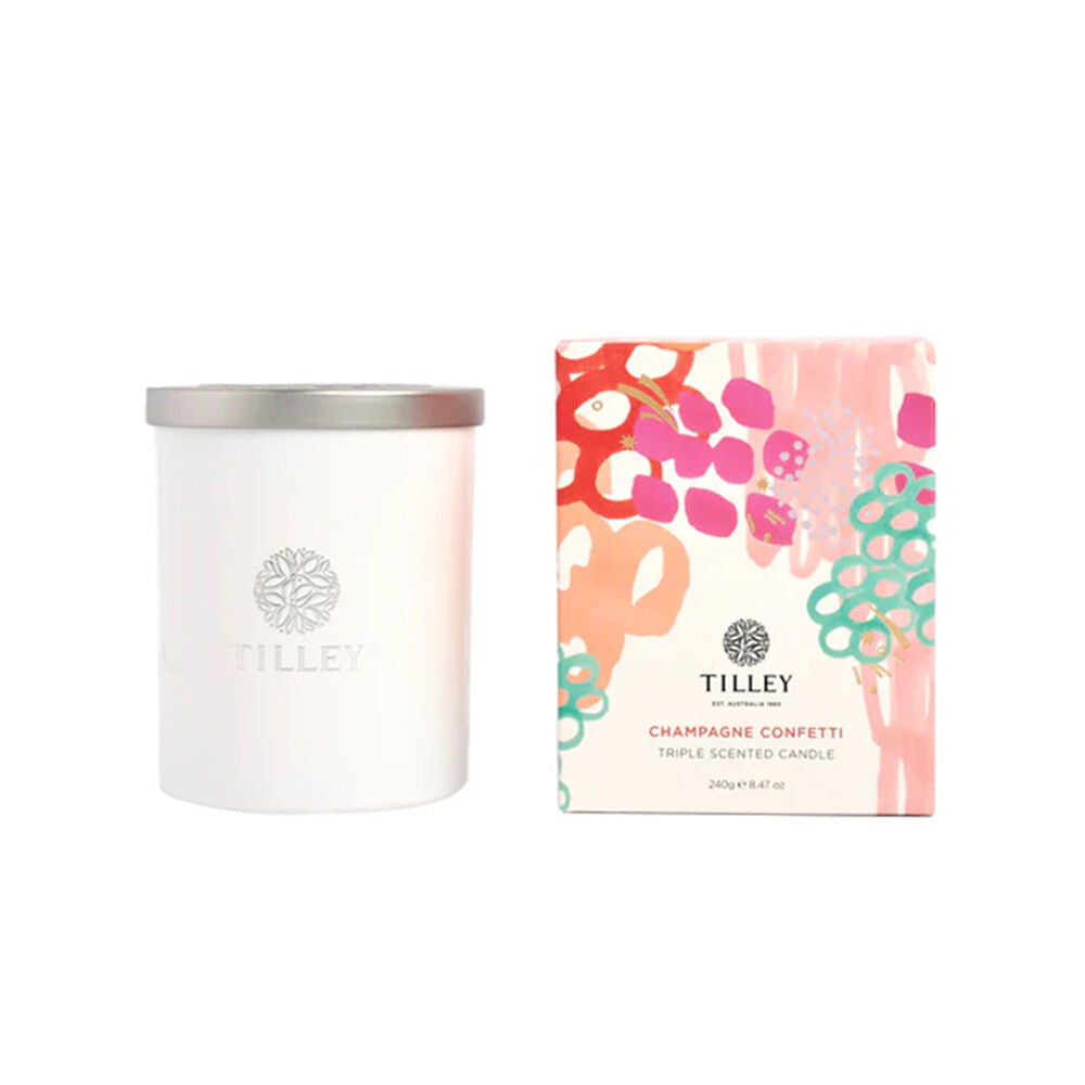 Tilley Classic White Festive Candle Champagne Confetti 240g Limited Edition