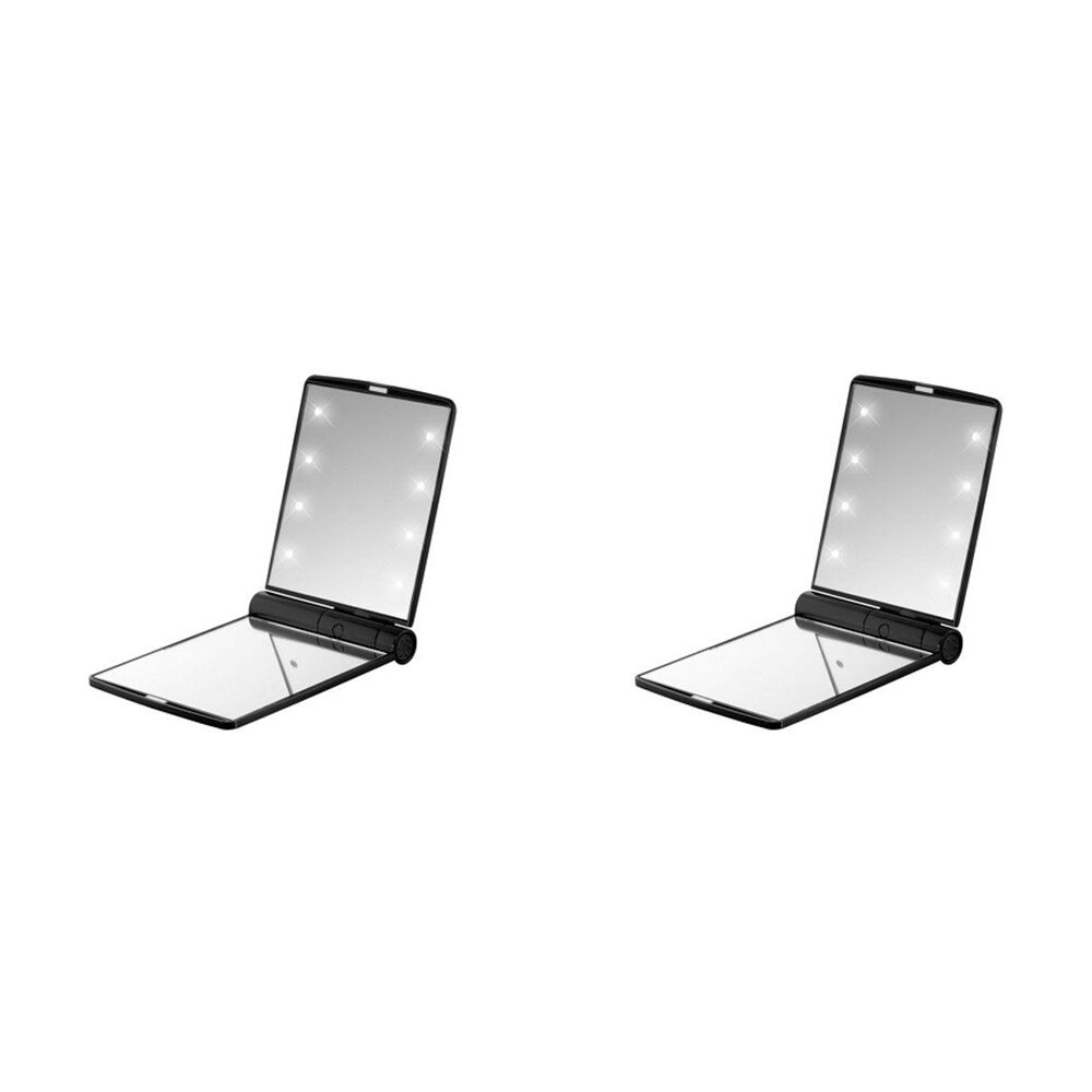 Flo Accessories LED Compact Mirror Illuminated Women's Black Mini Vanity (2 Pack)