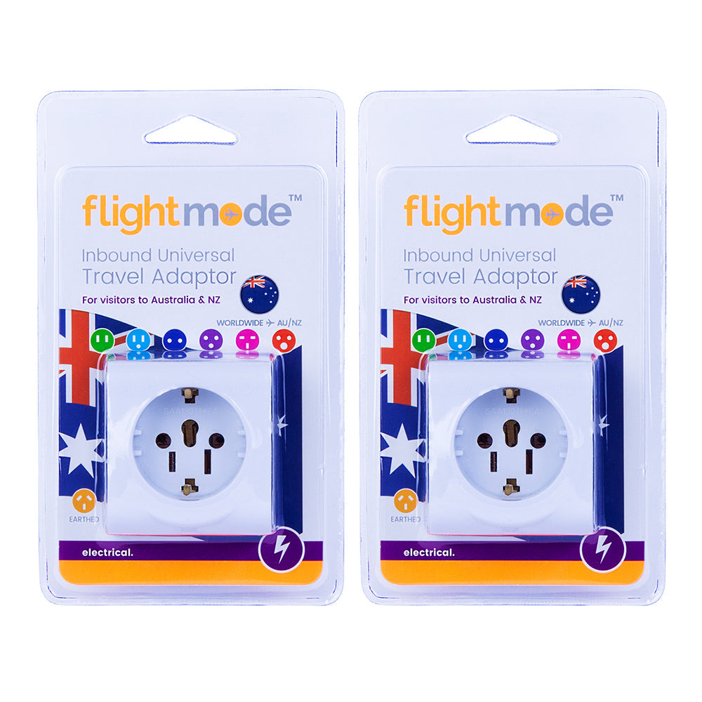 Flightmode Inbound Australian/New Zealand Travel Adapter Large - White (2 Pack)