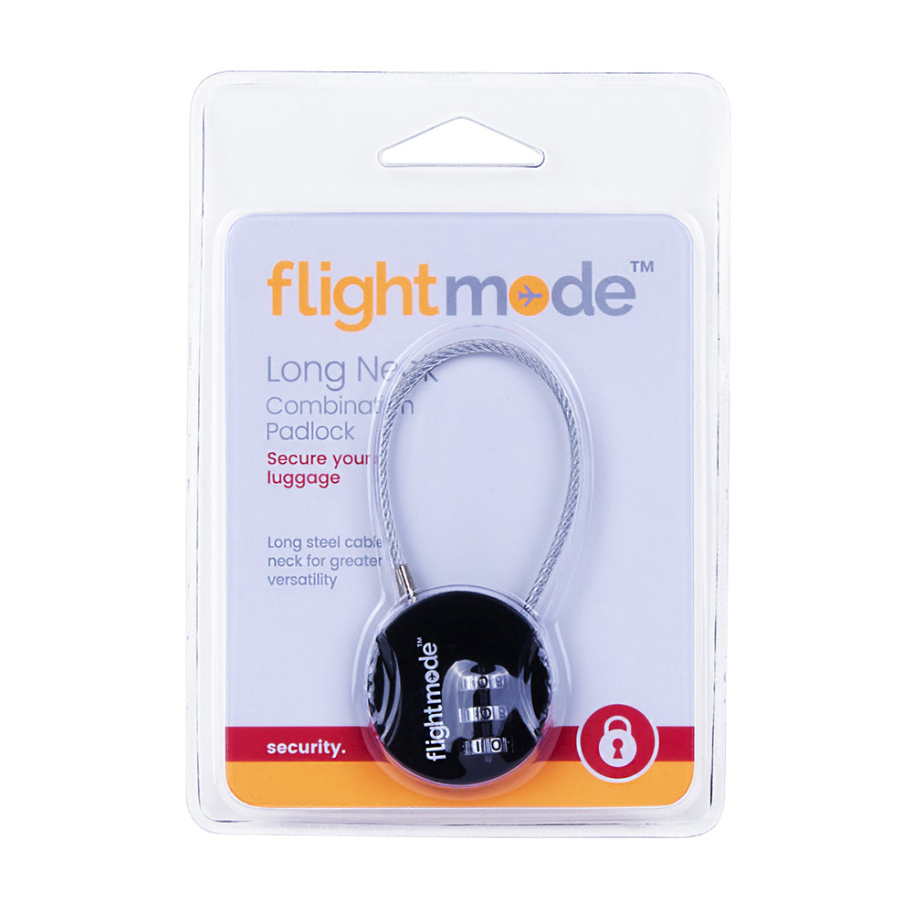 Flightmode 3 Dial Long Neck Cable Combination Padlock Travel Security Lock