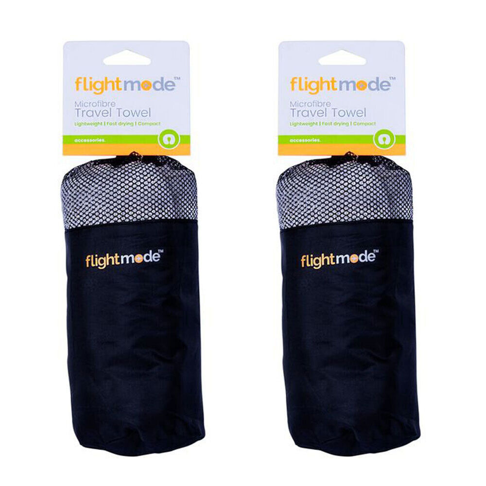 Flightmode 130cm Assorted Microfibre Lightweight Travel Towel w/Carry Bag (2 Pack)
