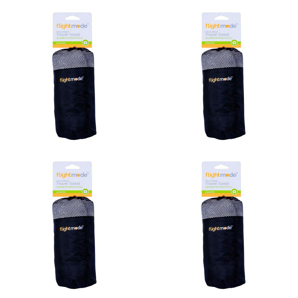 Flightmode 130cm Assorted Microfibre Lightweight Travel Towel w/Carry Bag (4 Pack)