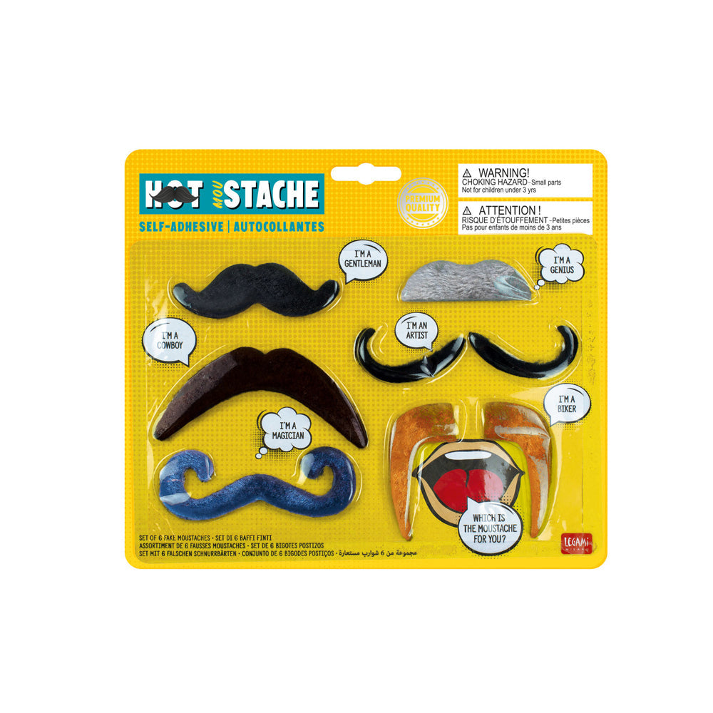 Legami Self-Adhesive Hot Moustache Set Costume Party Dress Up Accessory (6 Pieces) — image 2