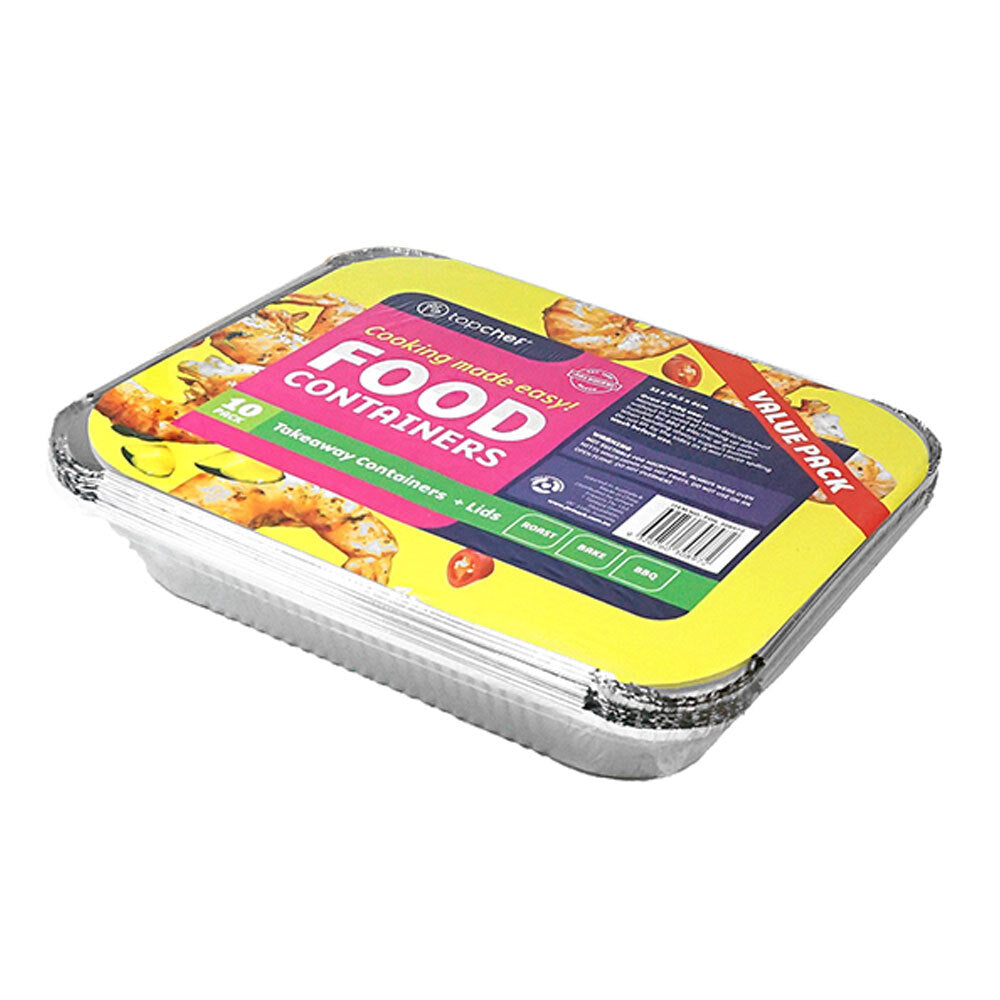 Topchef Home Kitchen Extra Large Aluminium Foil Container With Lid (10 Pieces)