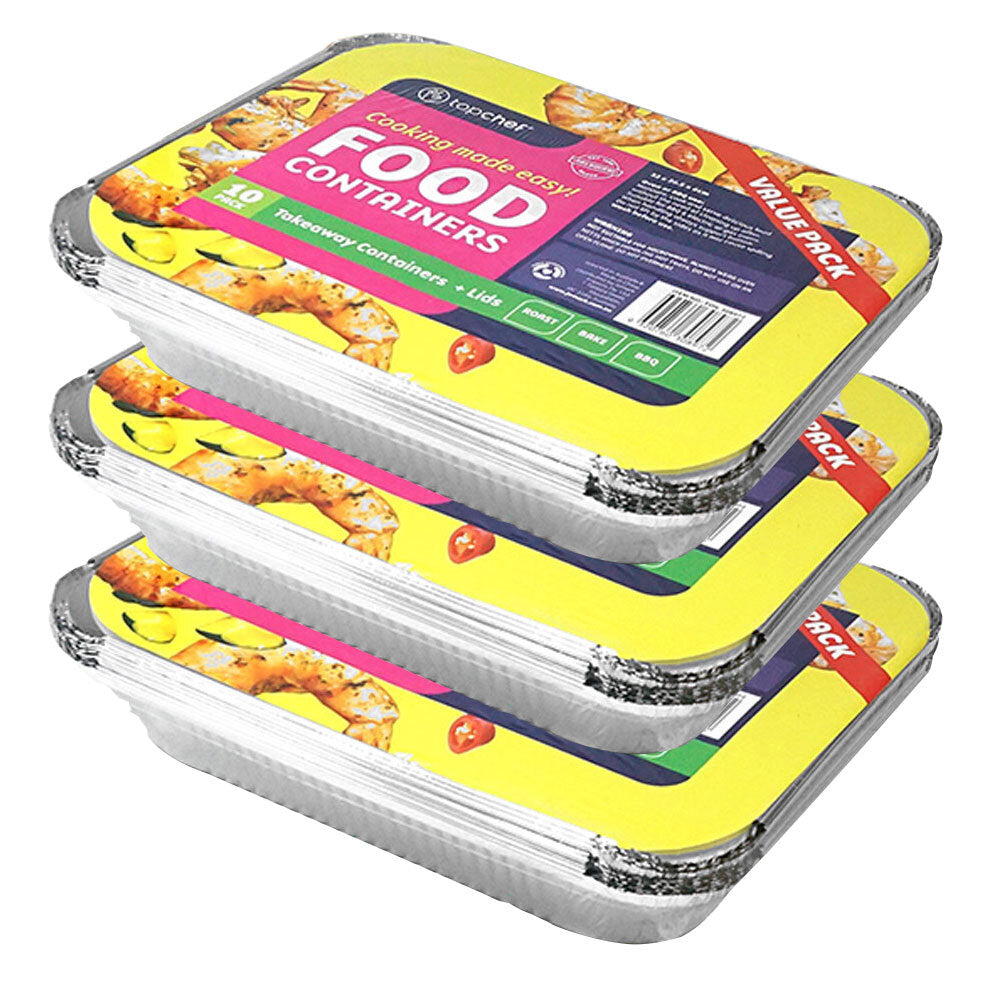 Topchef Home Kitchen Extra Large Aluminium Foil Container With Lid (30 Pieces)