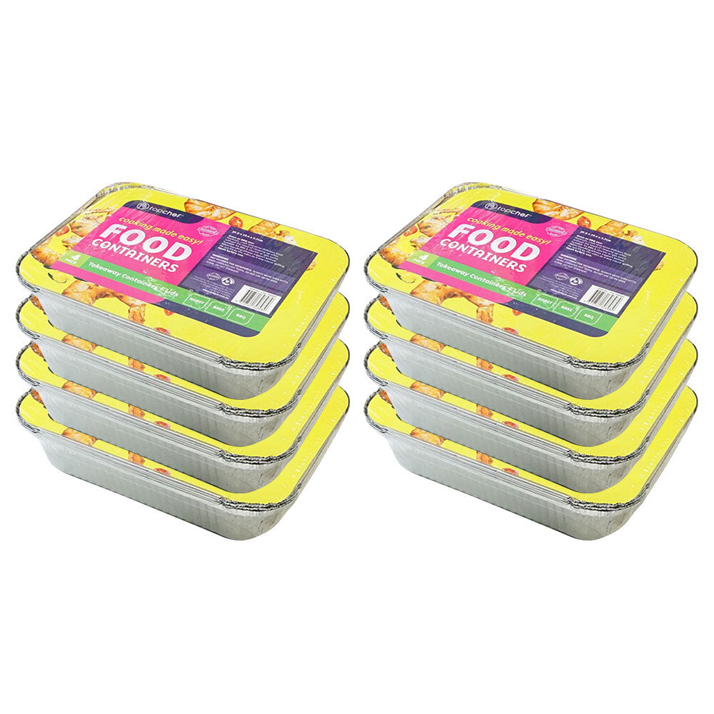 Topchef Home Kitchen Medium Disposable Aluminium Foil Container With Lid (32 Pieces)