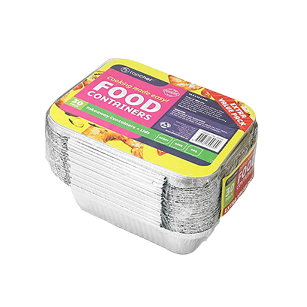 Topchef Home Kitchen Disposable Aluminium Foil Takeaway Container W/Lids (30 Pieces)