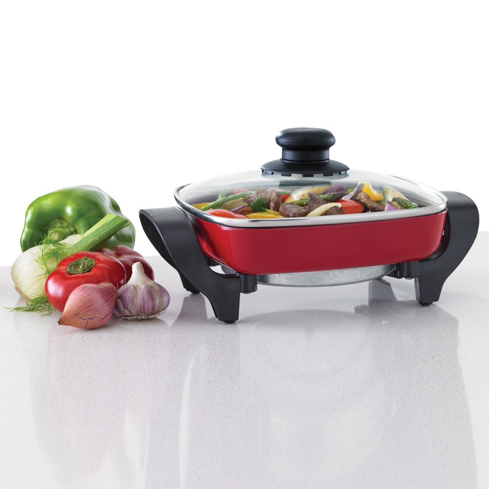Maxim Kitchenpro Electric 800W Non Stick Mini Frying Pan/Frypan w/ Glass Lid Red — image 3
