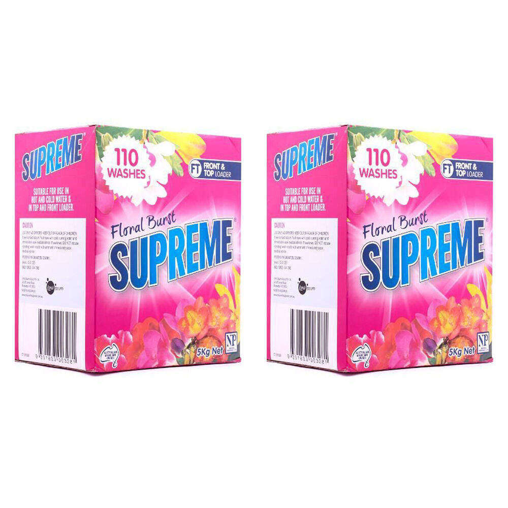 Supreme Front & Top Loader Laundry Detergent Powder w/Floral Burst Scent 5kg (2 Pack)