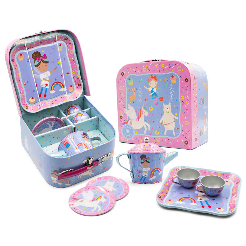 Floss & Rock Rainbow Fairy Tea Pot/Cups w/ Saucer/Tray Set Kids/Children Toy (7 Pieces)