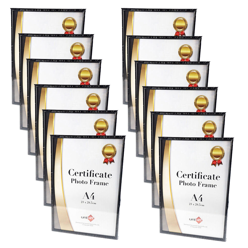 Unigift Slim Certificate Glass Picture Photo Frame A4 21x29.7cm Black (12 Pack)