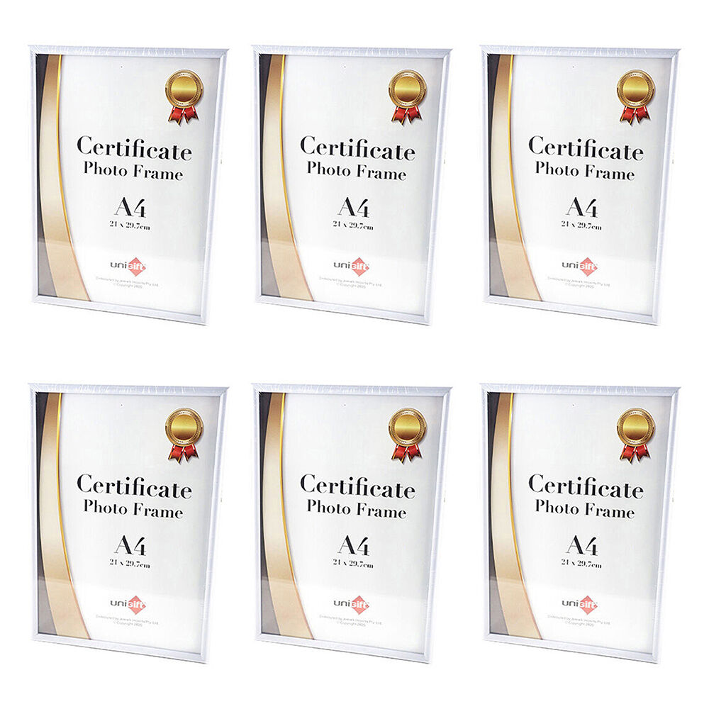 Unigift Slim Certificate Glass Picture Photo Frame A4 21x29.7cm White (6 Pack)