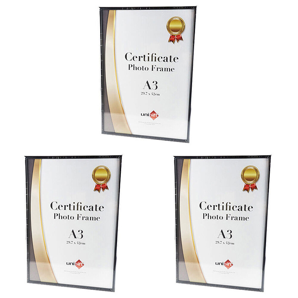 Unigift Slim Certificate Glass Picture Photo Frame A3 29.7x42cm Black (3 Pack)