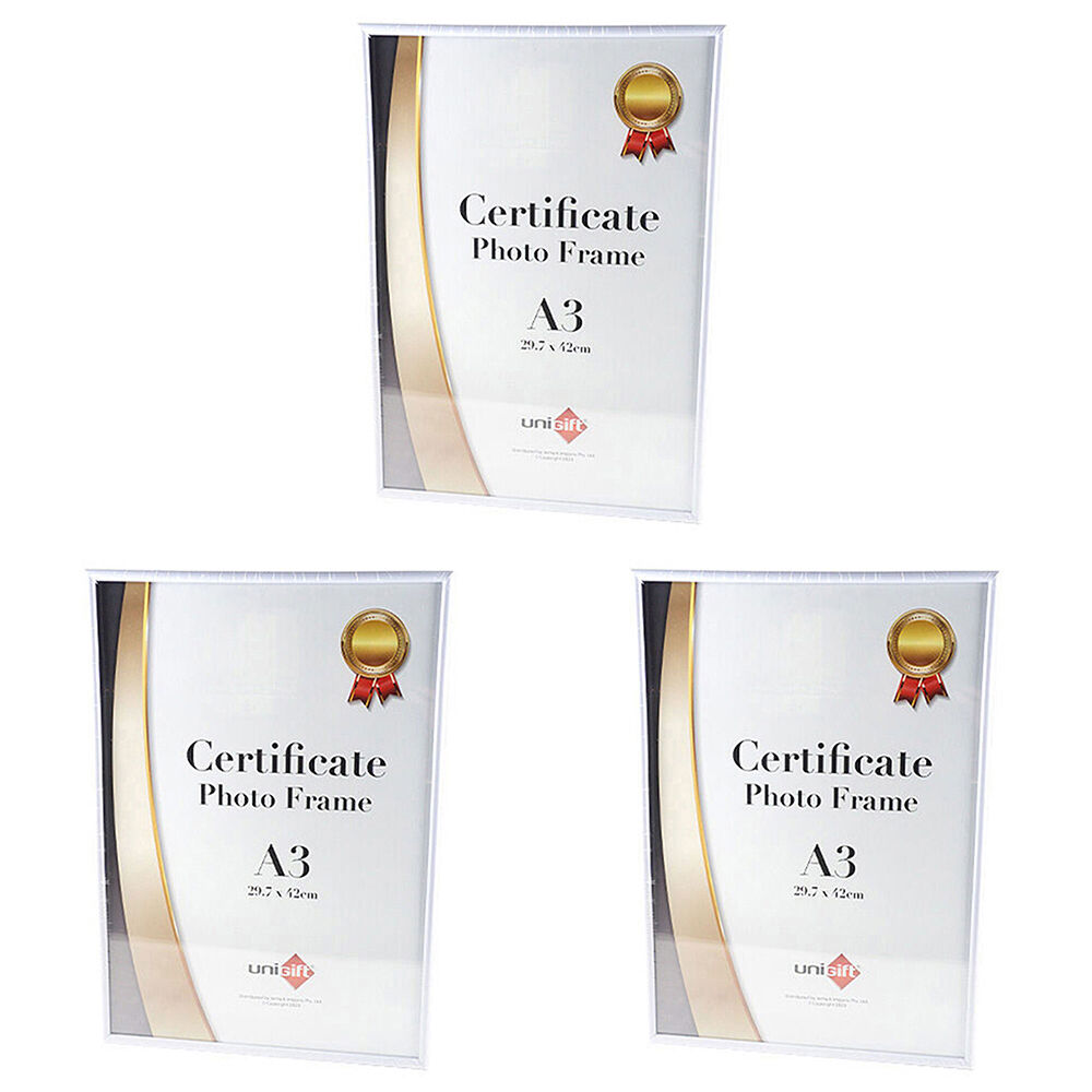 Unigift Slim Certificate Glass Picture Photo Frame A3 29.7x42cm White (3 Pack)