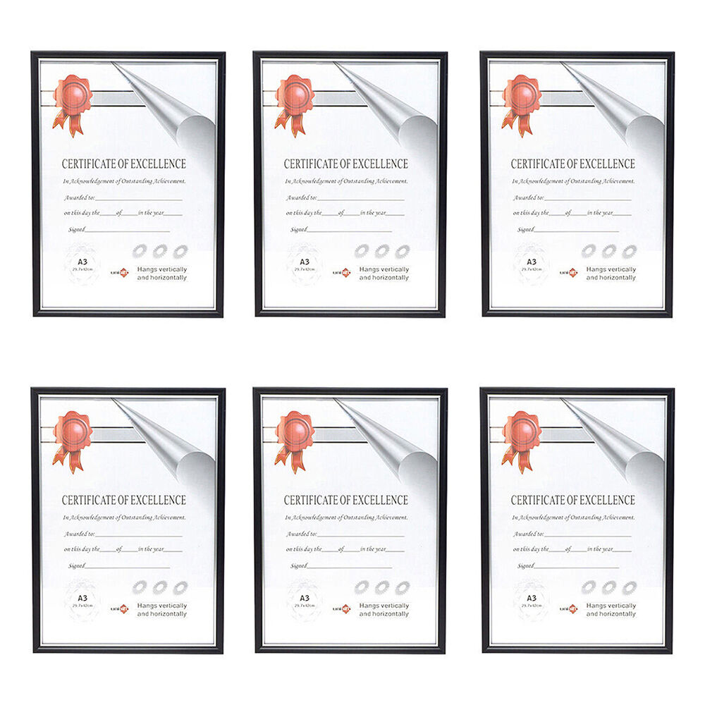 Unigift Certificate Glass Picture Photo Frame A3 29.7x42cm Black/Silver (6 Pack)