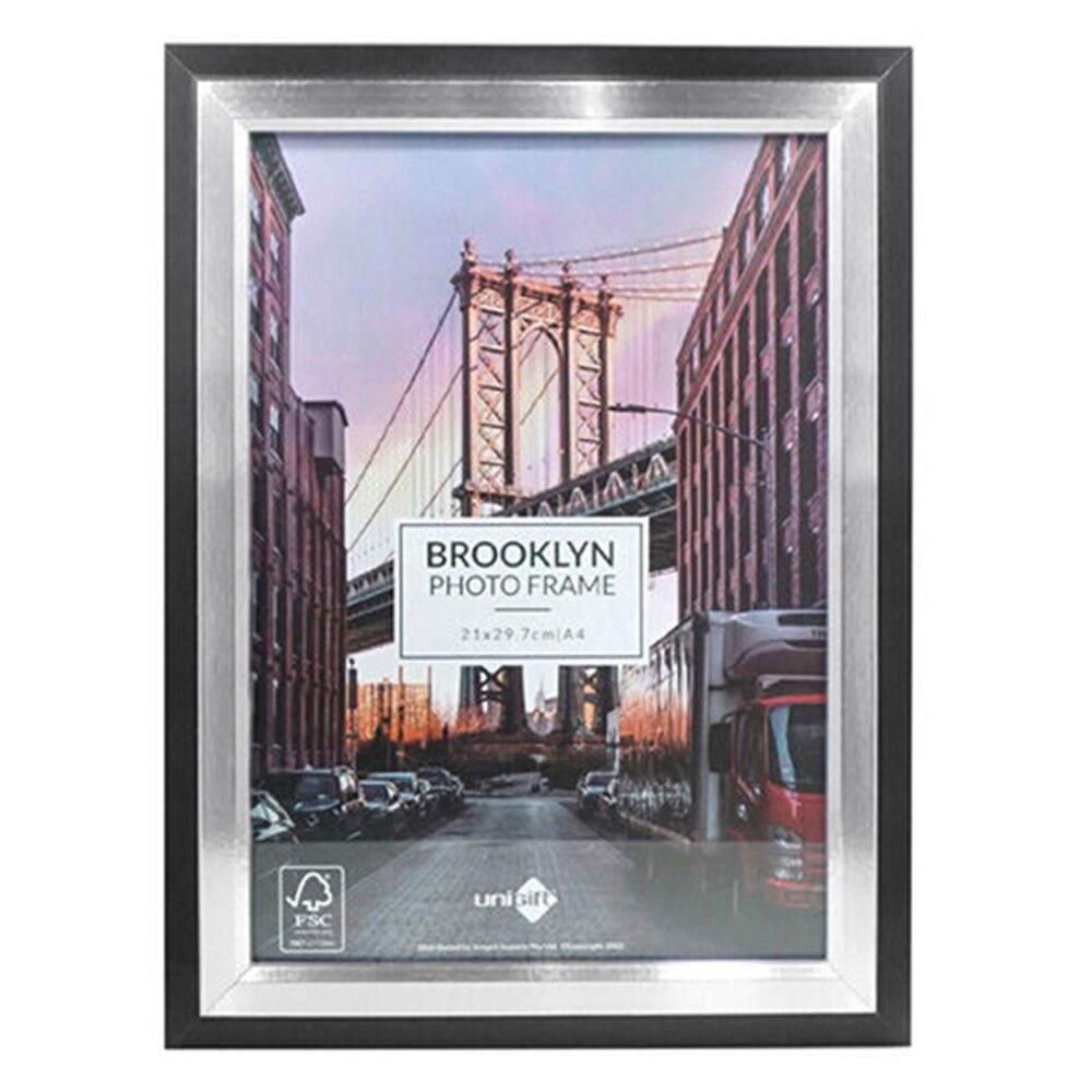 Unigift A4 Black/Silver Brooklyn Wooden/Glass Picture Photo Frame