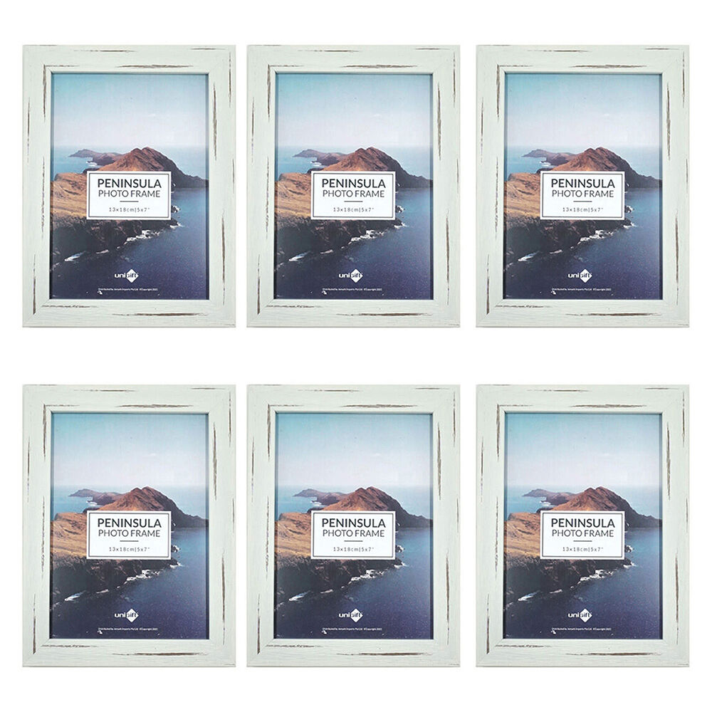 Unigift Peninsula Glass Picture Photo Frame 13x18cm Distressed White (6 Pack)