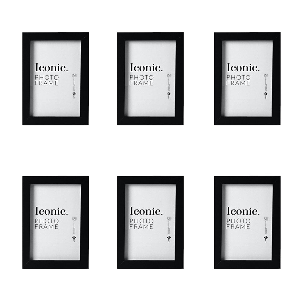 Unigift 13x18cm Iconic MDF Glass Photo Frame Picture Holder Home Decor Black (6 Pack)