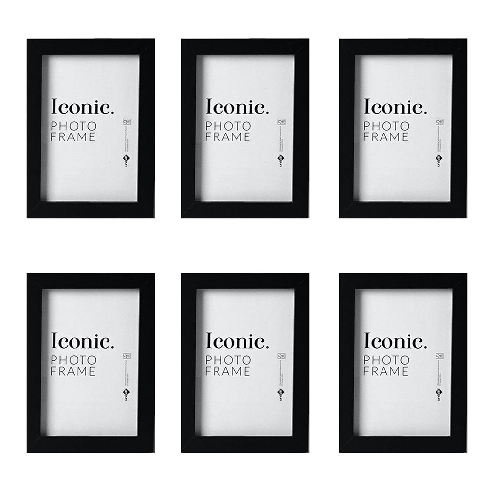 Unigift 20x25cm Iconic MDF Glass Photo Frame Picture Holder Home Decor Black (6 Pack)