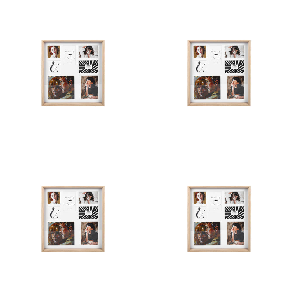 Unigift Soho 4 Sizes 7-Open Collage Photo/Picture Frame Home Decor Natural (4 Pack)