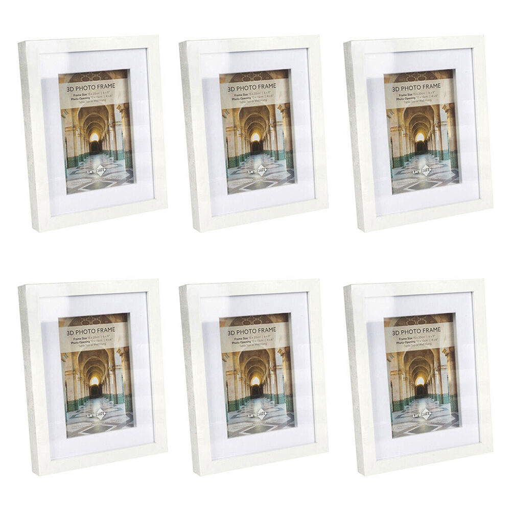 Unigift 3D Wooden/Glass Hanging Picture Photo Frame 15x20/10x15cm White (6 Pack)