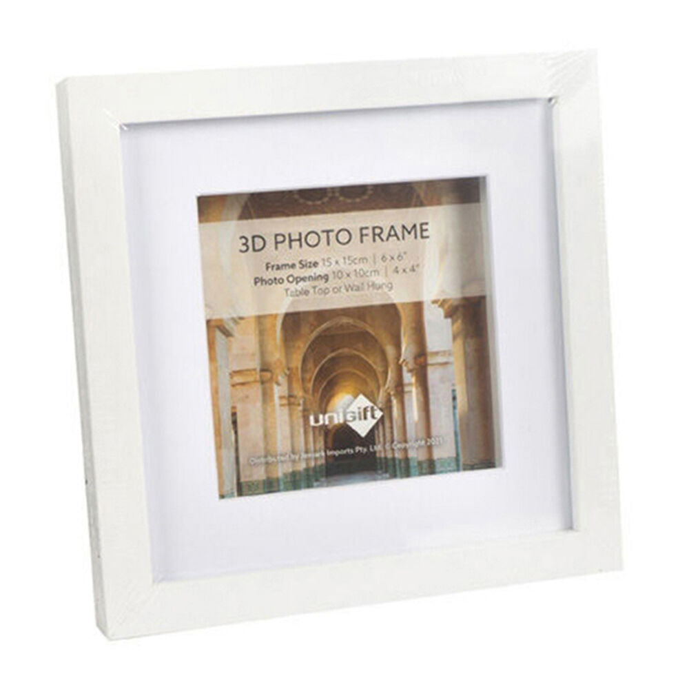 Unigift 15x15cm/10x10cm 3D Wooden/Glass Picture Photo Frame — White
