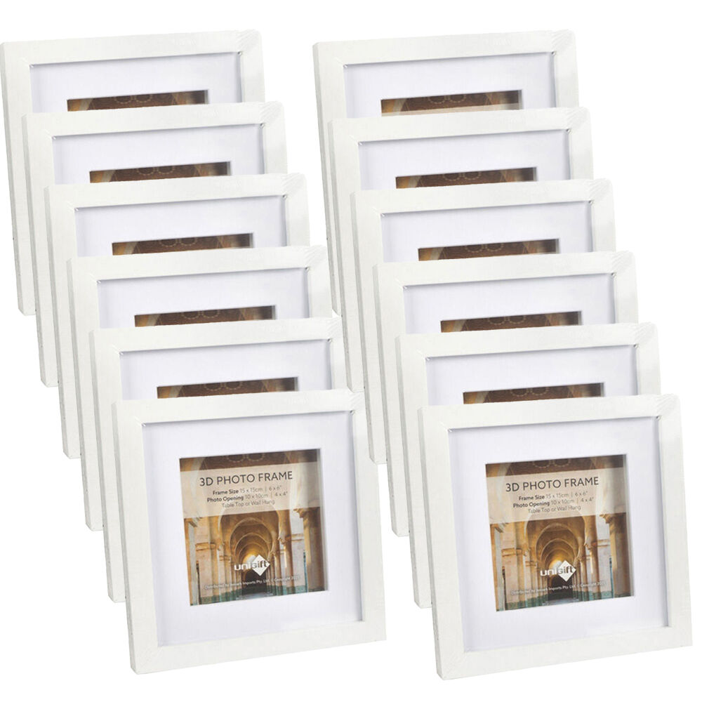 Unigift 3D Wooden/Glass Picture Photo Frame 15x15cm/10x10cm White (12 Pack)