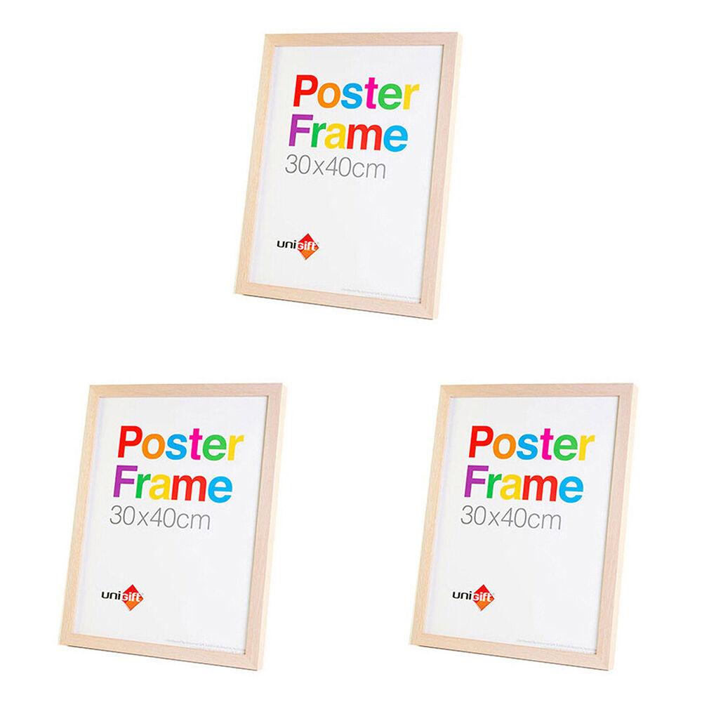 Unigift Wooden/Glass Hanging Poster Picture Photo Frame 30x40cm Natural (3 Pack)