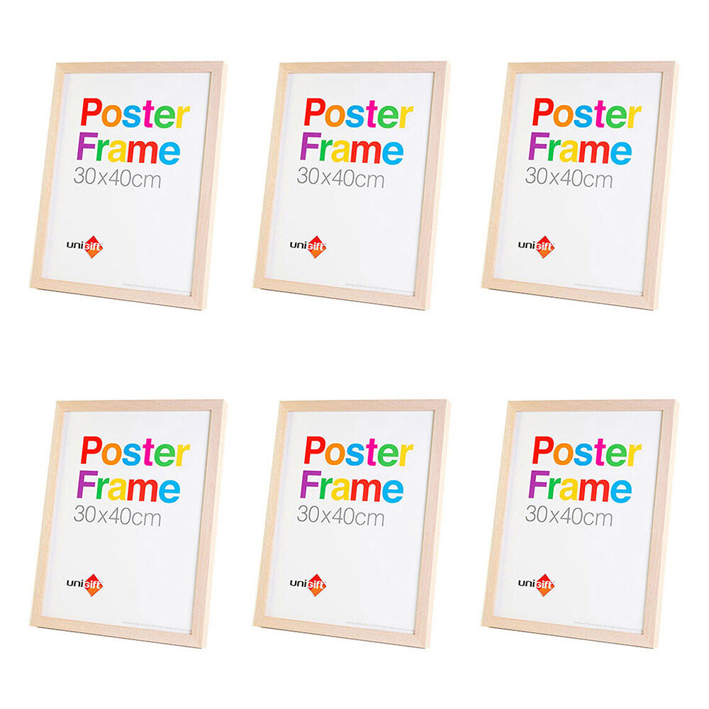 Unigift Wooden/Glass Hanging Poster Picture Photo Frame 30x40cm Natural (6 Pack)