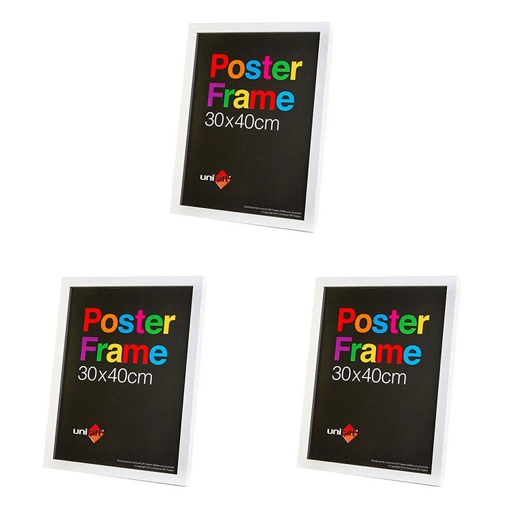 Unigift Wooden/Glass Hanging Poster Picture Photo Frame 30x40cm White (3 Pack)