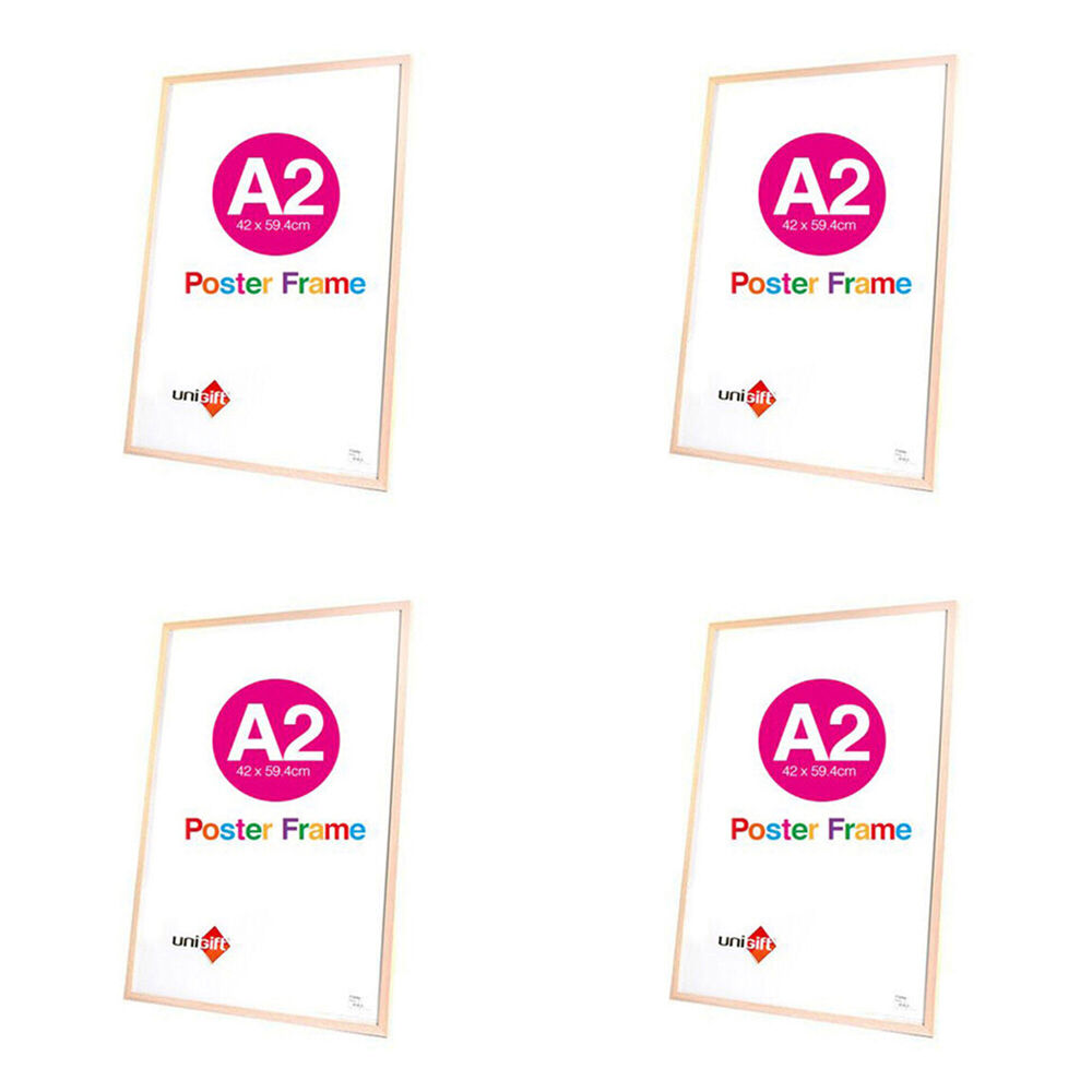 Unigift A2 Wooden/Glass Poster Picture Photo Frame 42x59.4cm Natural (4 Pack)