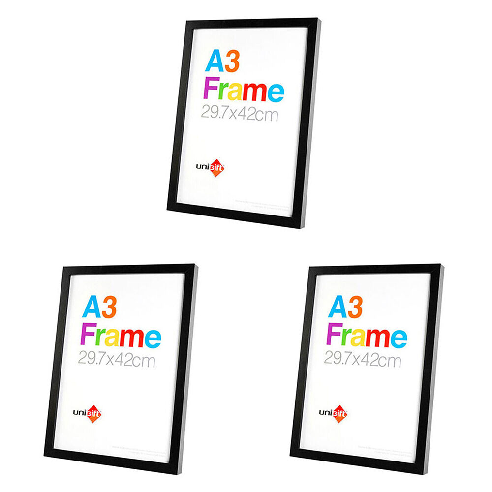 Unigift A3 Wooden/Glass Poster Picture Photo Frame 29.7x42cm Black (3 Pack)
