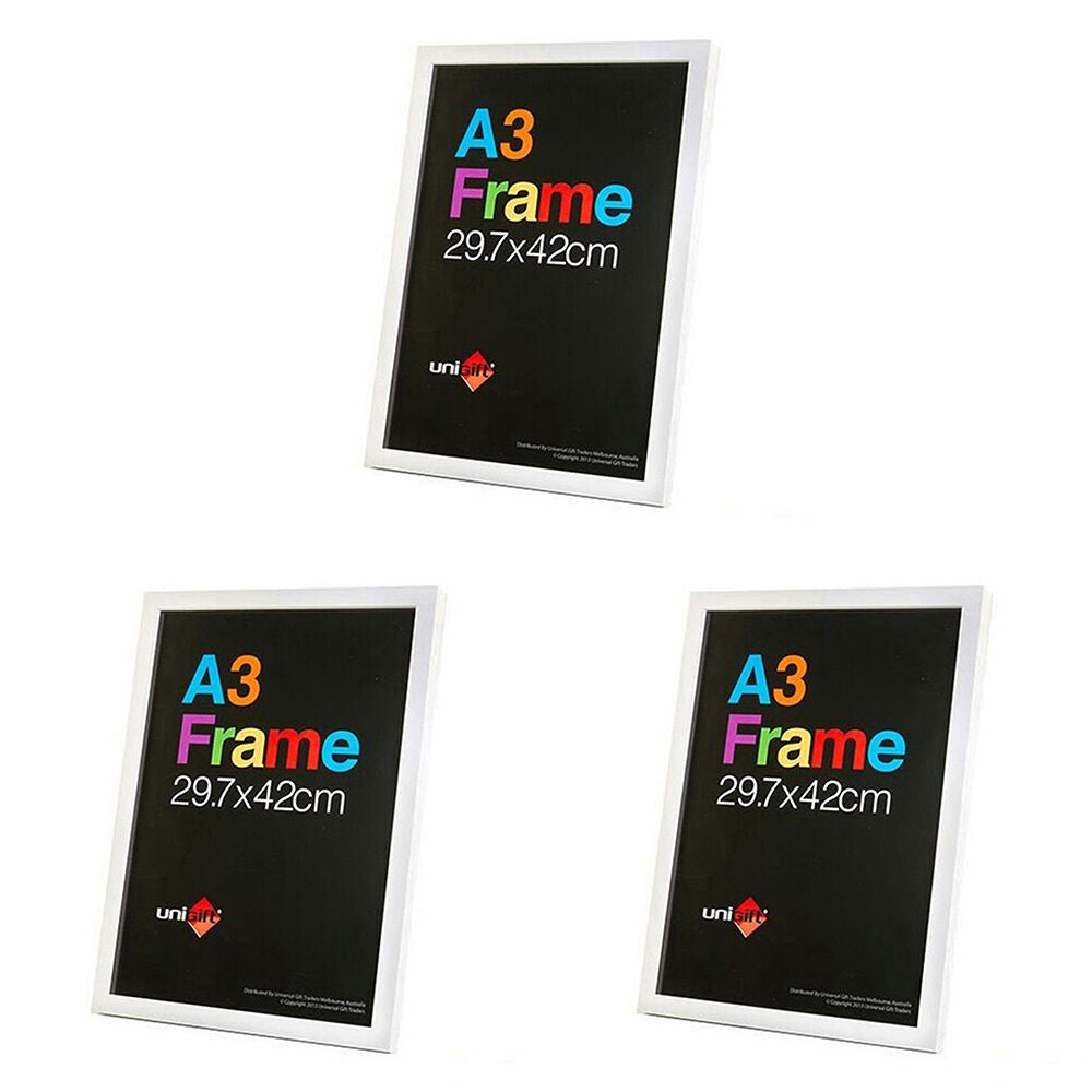 Unigift A3 Wooden/Glass Poster Picture Photo Frame 29.7x42cm White (3 Pack)