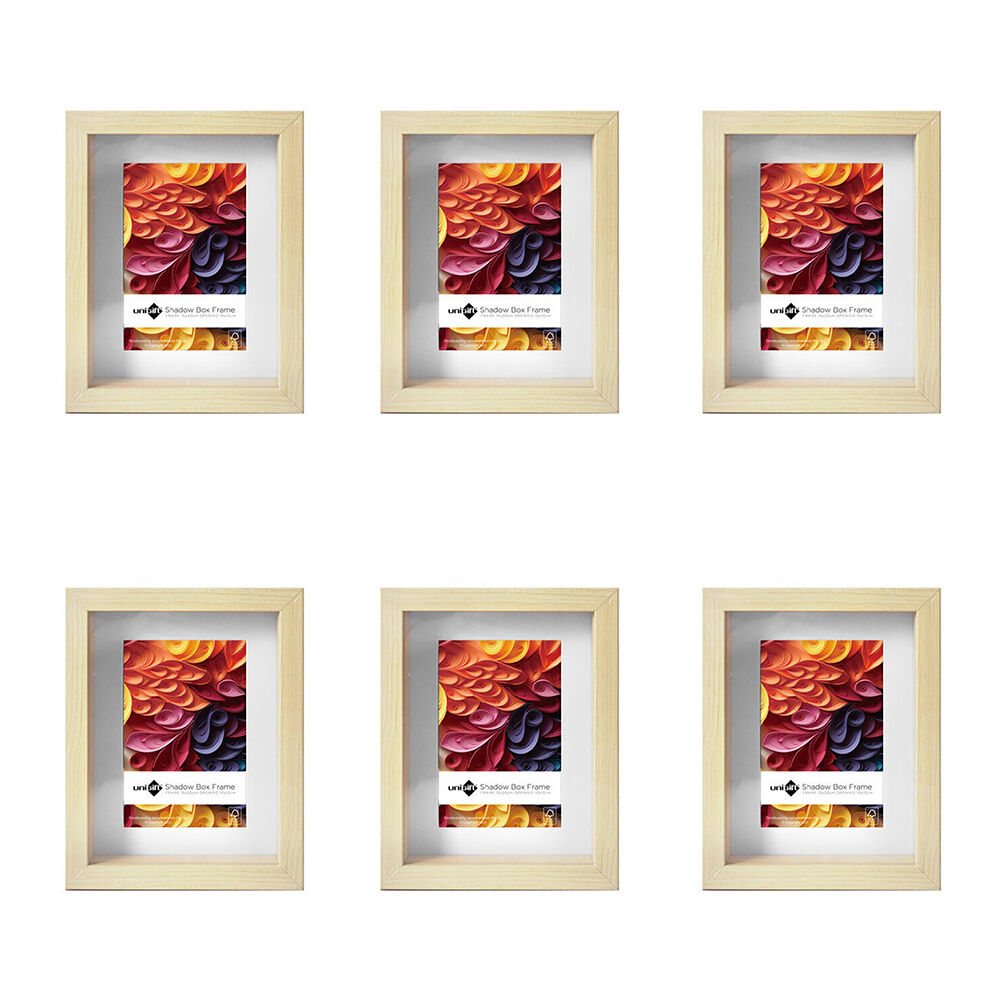 Unigift Shadow Box Wooden/Glass Picture Photo Frame 15x20cm/10x15cm Natural (6 Pack)