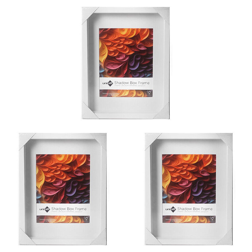 Unigift Shadow Box Wooden/Glass Picture Photo Frame 28x35cm/20x25cm White (3 Pack)