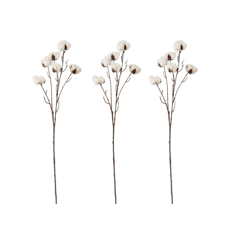 E Style 66cm Cotton Stem Plastic Artificial Faux Flower Decor White/Brown (3 Pack)