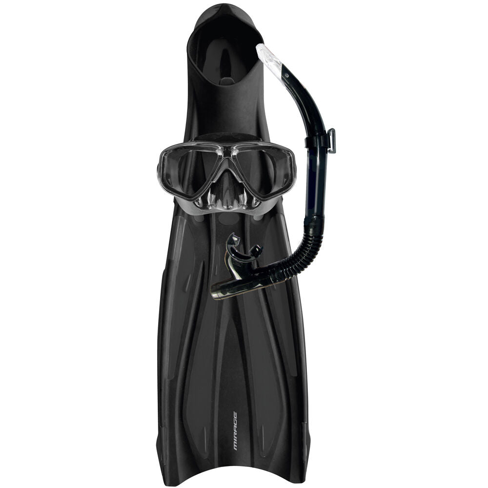 Mirage Barracuda Snorkelling Mask/Snorkel/Fins Set XL Black (4 Pieces)
