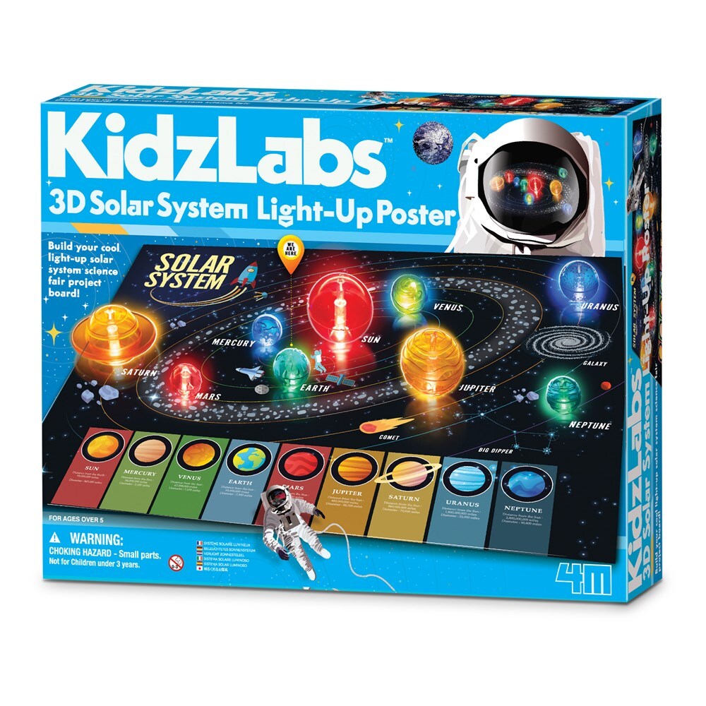 4M KidzLabs 3D Solar System Light-Up Poster Board Educational Kids Activity 5y+