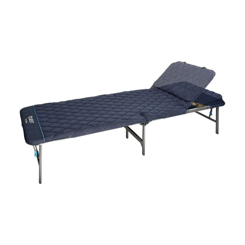 Quest Outdoors 2x0.8m Flat Fold Camping Bed Tilt Back Reclining Head Steel Frame