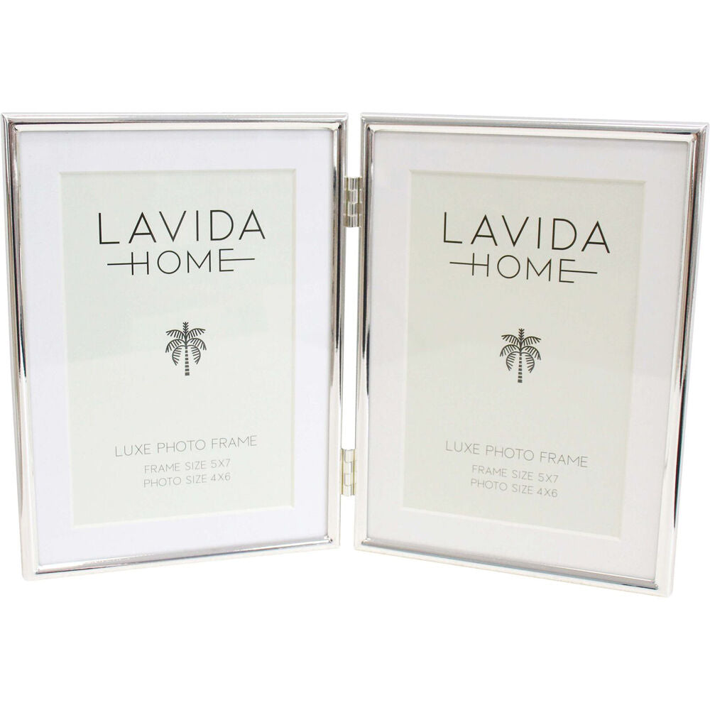LVD 13.5x2.5x18.5cm Silver-Plated Iron Glass Double Photo/Picture Frame 5x7
