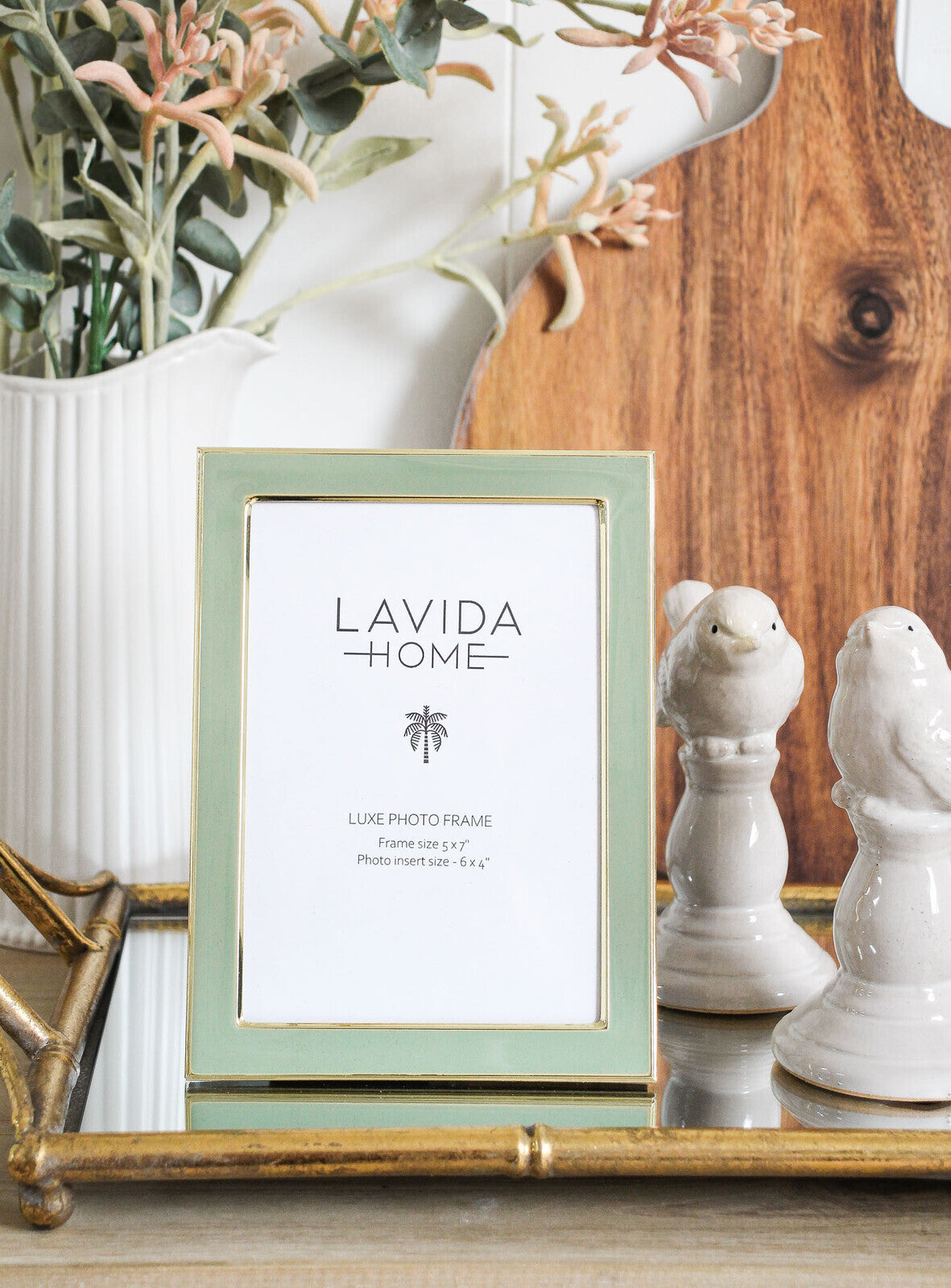 LVD Enamel Iron Glass Luxe 5x7" Photo Frame Picture Display Home Decor Sage/Gold