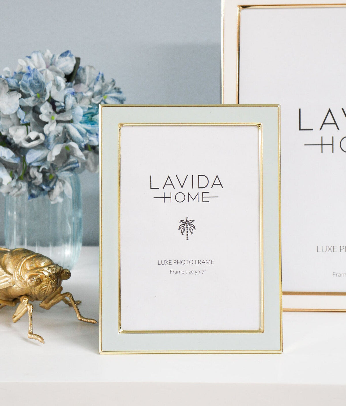 LVD Enamel Iron Glass Luxe 5x7" Photo Frame Picture Display Home Decor Cloud/Gold — image 2