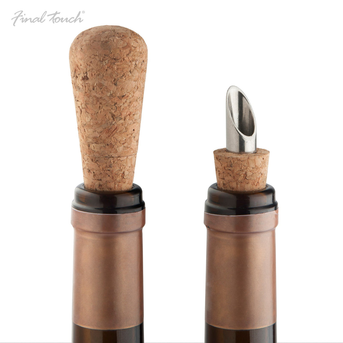 Final Touch Cork Bottle Stopper/Drink Pourer Spout Barware Tools Wine Saver (2 Pieces) — image 2